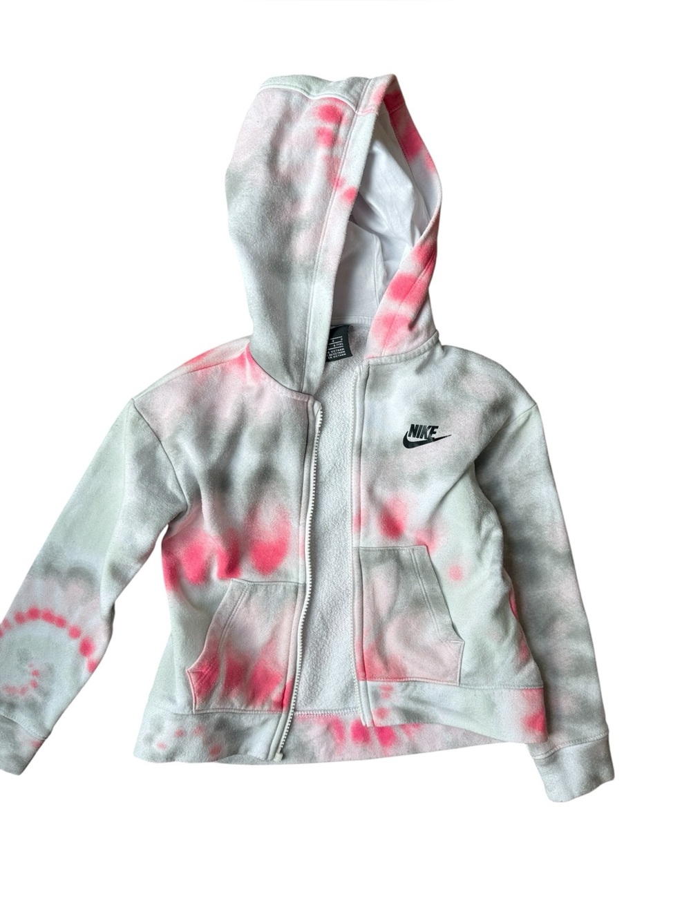 Nike Tie Dye Zip Up Hoodie Pink &White Kids 6X Athletic Broken Zipper Repair